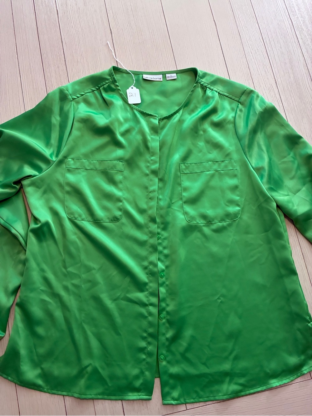 Liz Claiborne Bright Green Satin Button-Down Shirt